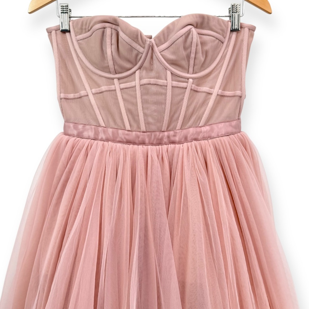House of CB Darling French Rose Tulle Strapless Midi Dress - Size Medium - Picture 7 of 16